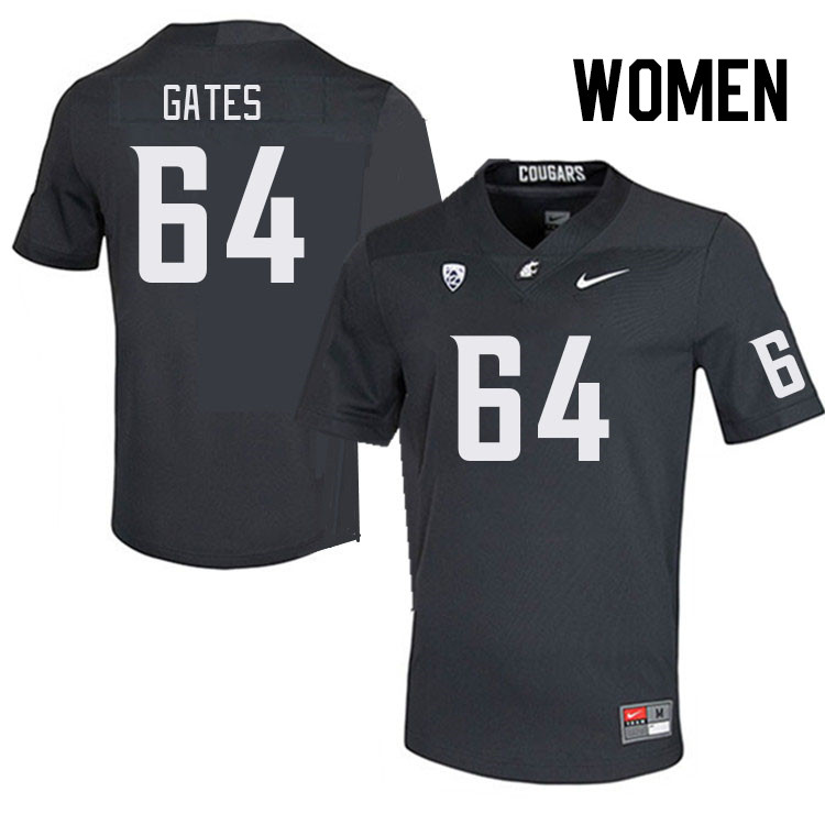 Women #64 Nate Gates Washington State Cougars College Football Jerseys Stitched Sale-Charcoal